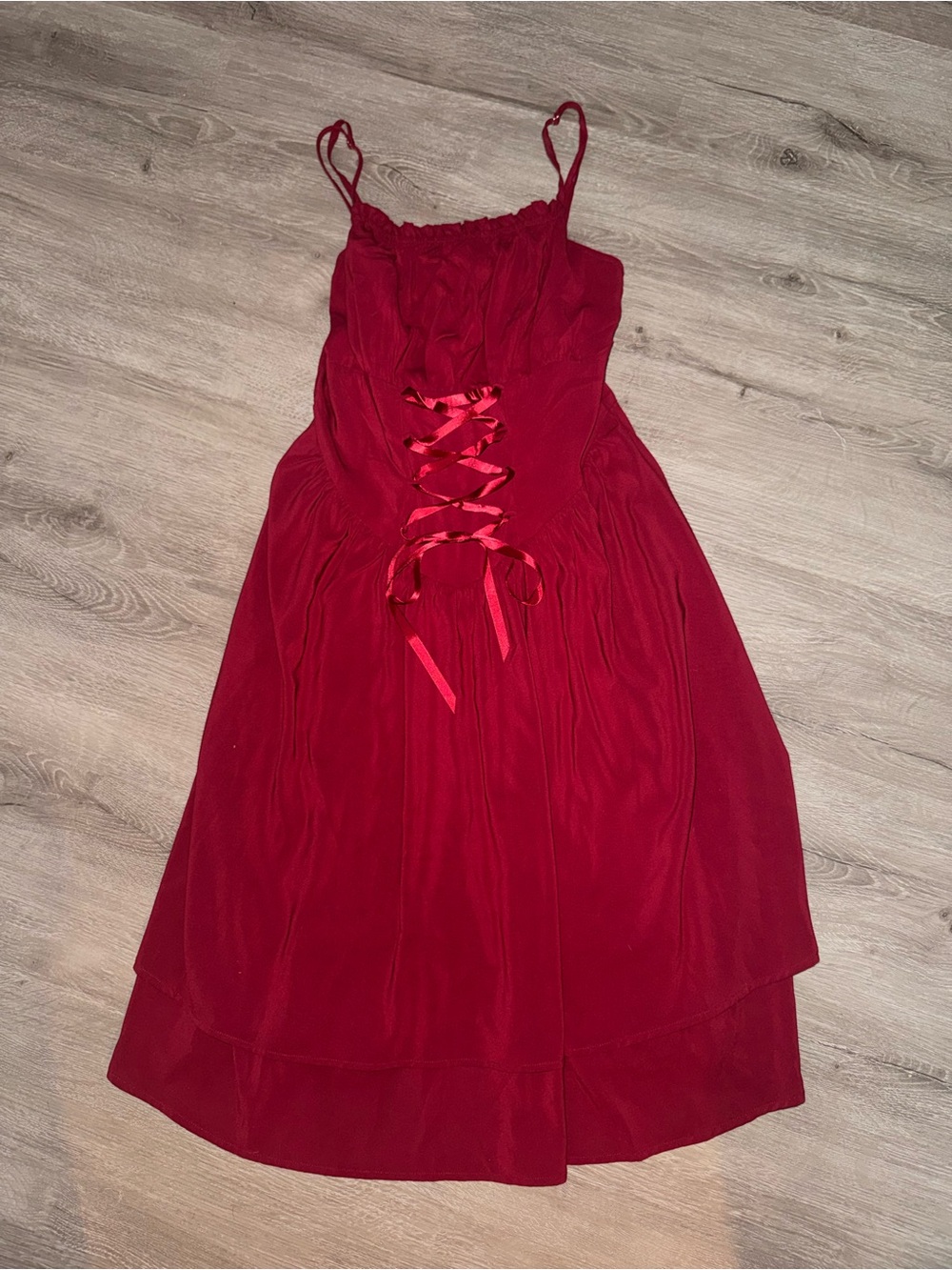 Red Lace-Up Spaghetti Strap Dress